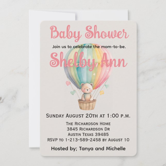 Teddy Bear in a Hot Air Balloon Baby Shower  Holiday Card (Front)