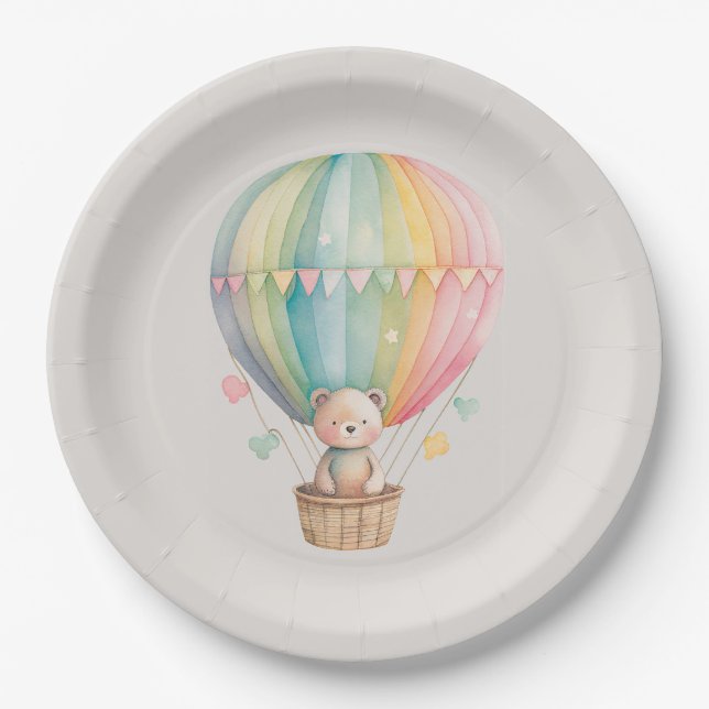 Teddy Bear in a Hot Air Balloon Paper Plates (Front)