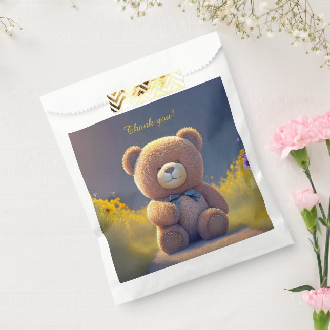 Teddy bear in a meadow, cute custom  favour bags (Sealed)