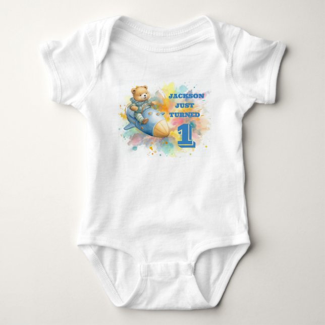 Teddy Bear in A Rocket - Child's Birthday T-Shirt Baby Bodysuit (Front)