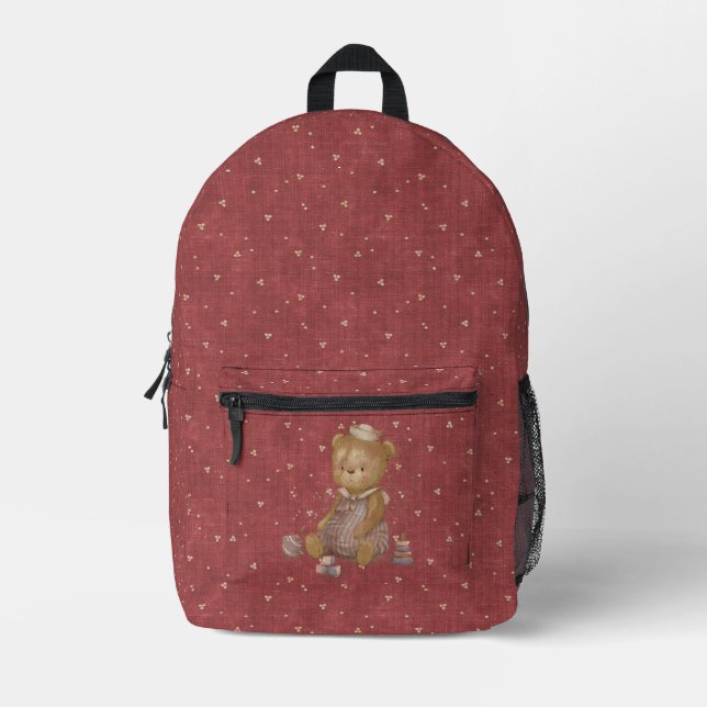 teddy bear in a sailor costume with toys printed backpack (Front)