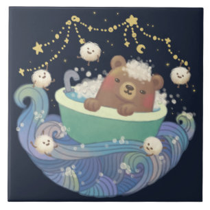 Teddy Bear in Bathtub Boat with Fluffy Monsters Tile