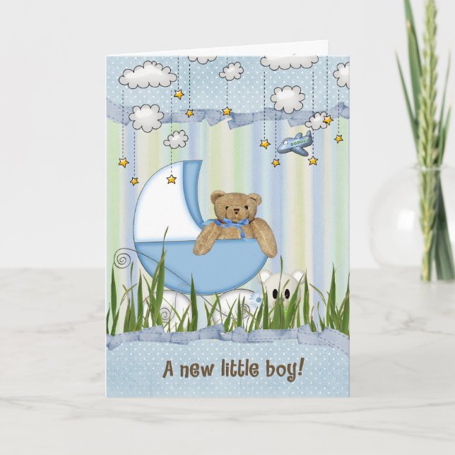 Teddy Bear In Buggy ForBaby Card (Front)