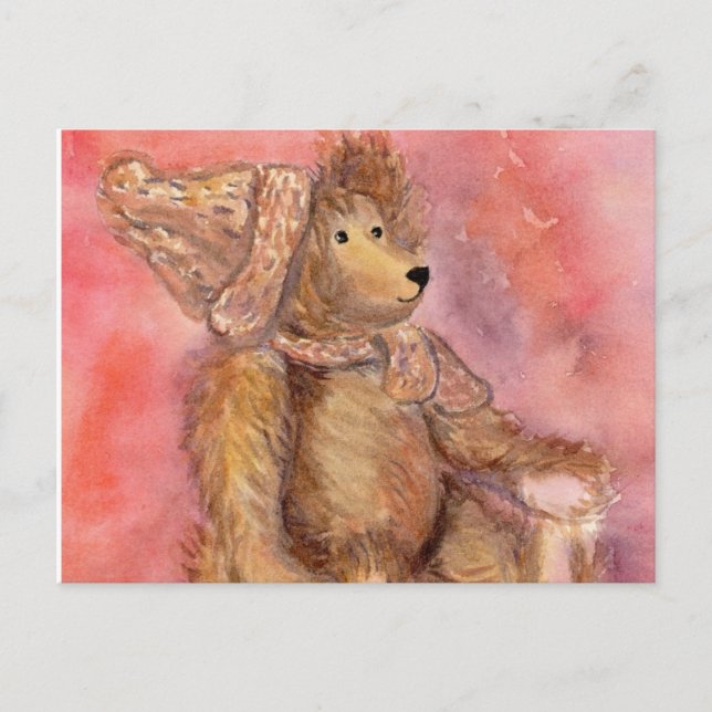 Teddy bear in cap and scarf postcard (Front)
