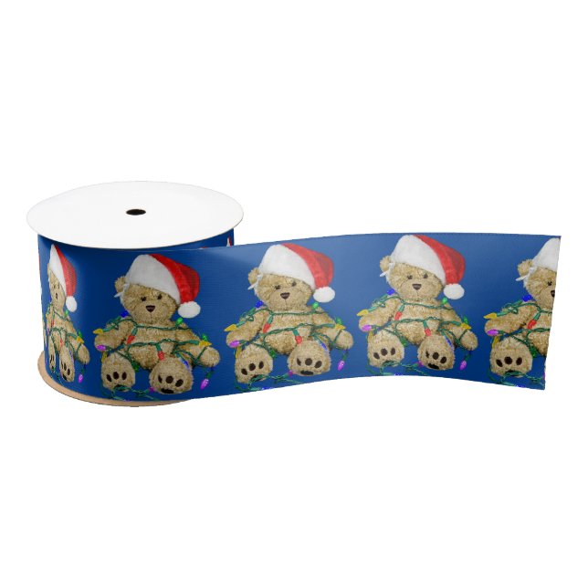 Teddy Bear In Christmas Lights Satin Ribbon (Spool)