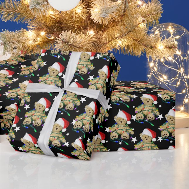 Teddy Bear In Christmas Lights  Wrapping Paper (Holidays)