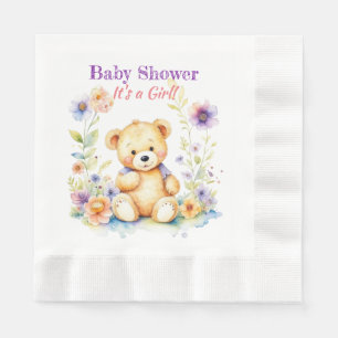 Teddy Bear in Flowers Girl's Baby Shower Napkin