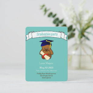 teddy bear in graduation cap - light teal invitation