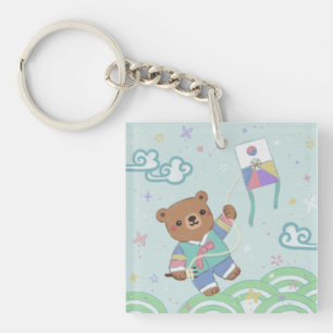 Teddy Bear in Hanbok: Kite Flying Key Ring