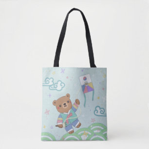 Teddy Bear in Hanbok: Kite Flying Tote Bag