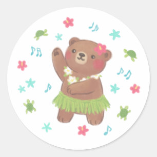 Teddy Bear in Hawaii Illustration Classic Round Sticker