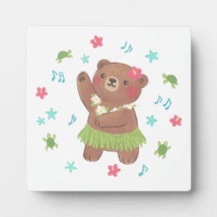 Teddy Bear in Hawaii Illustration Plaque