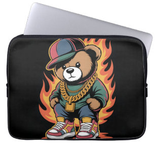 Teddy Bear in Hip-Hop Style with Gold Chains Laptop Sleeve