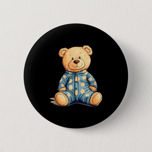 Teddy Bear In Pajama Costume For Bedtime Smiles  6 Cm Round Badge (Front)