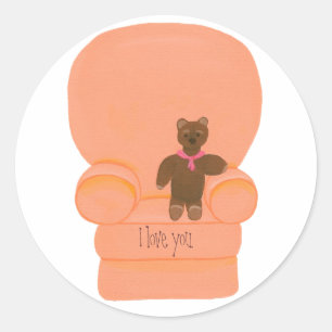 Teddy Bear in Peach Chair, I love you, stickers