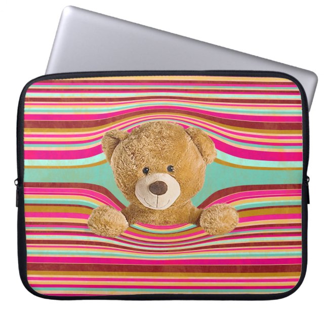 Teddy Bear In Stripes  Laptop Sleeve (Front)