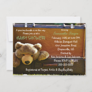 Teddy Bear in Suitcase Baby Shower Invitation