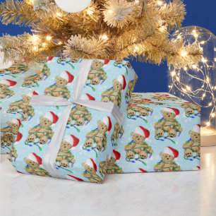 Teddy Bear In Tangled Christmas Lights  Wrapping Paper