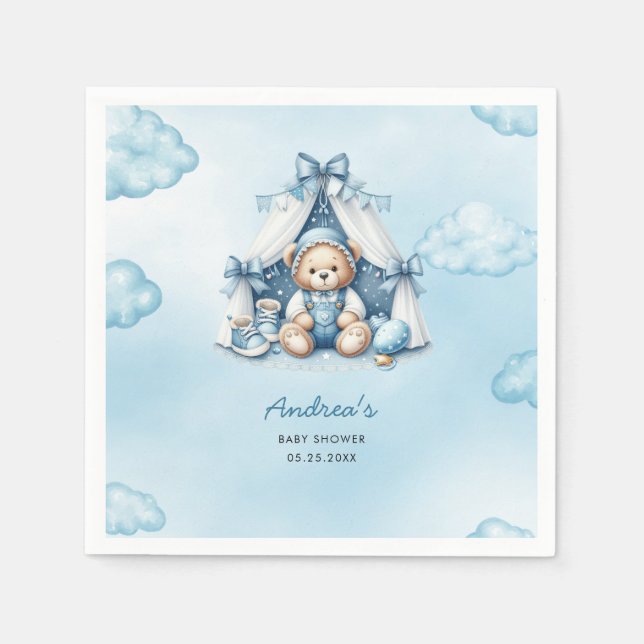 Teddy Bear In Tent Baby Shower Napkin (Front)