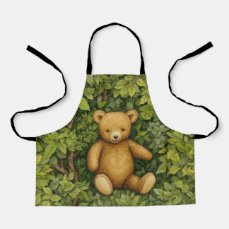 Teddy bear in the forest art nouveau style apron