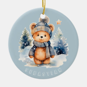 Teddy bear in the forest, personalized ceramic tree decoration