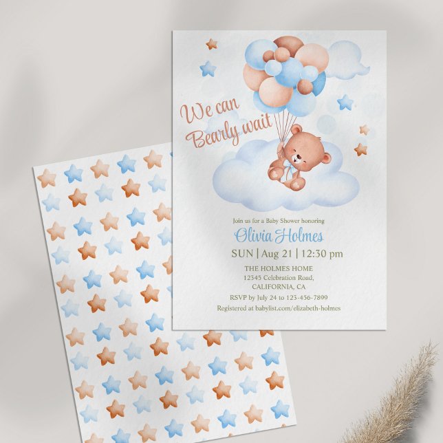 Teddy Bear in the Sky Baby Shower Invitation (Teddy Bear in the Sky Baby Shower Invitation on table)