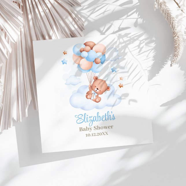 Teddy Bear in the Sky Baby Shower Napkins (Teddy Bear in the Sky Baby Shower Napkins on a sunny white table.)