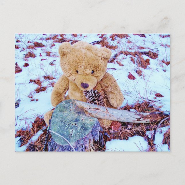 Teddy Bear in the Snow, denim blue tint Postcard (Front)