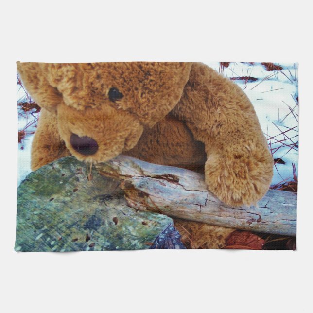 Teddy Bear in the Snow Tea Towel (Horizontal)