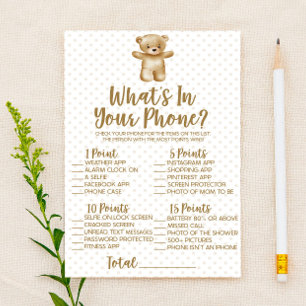 Teddy Bear In Your Phone Baby Shower Game Stationery