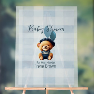 Teddy Bear Jean Baby Shower Blue Acrylic Sign