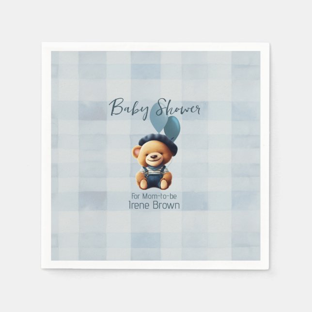 Teddy Bear Jean Baby Shower Blue Napkin (Front)