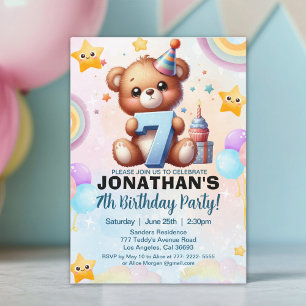 Teddy Bear Kids Birthday 7 Invitation