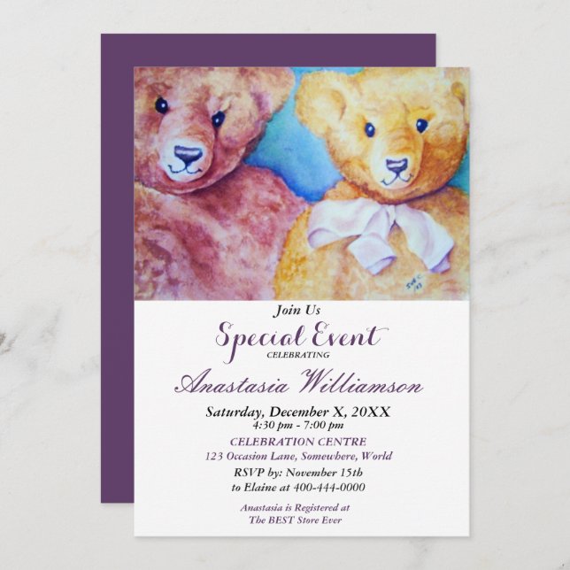 TEDDY BEAR KIDS PARTY EVENT INVITE (Front/Back)