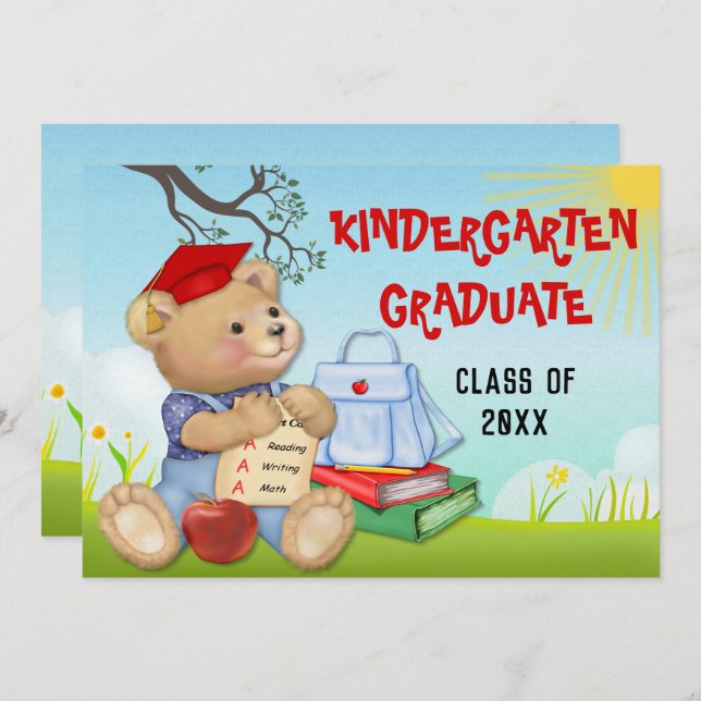 Teddy Bear Kindergarten Graduation Party Invitation (Front/Back)