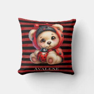 Teddy Bear Ladybug Stripes Girl Baby Shower Gift Cushion