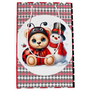 Teddy Bear Ladybug with Snowman Baby Shower Gift Medium Gift Bag