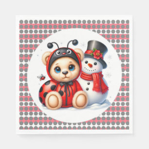 Teddy Bear Ladybug with Snowman Baby Shower Napkin
