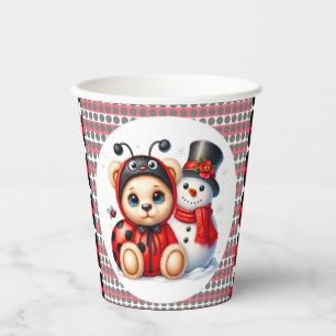Teddy Bear Ladybug with Snowman Baby Shower Paper Cups