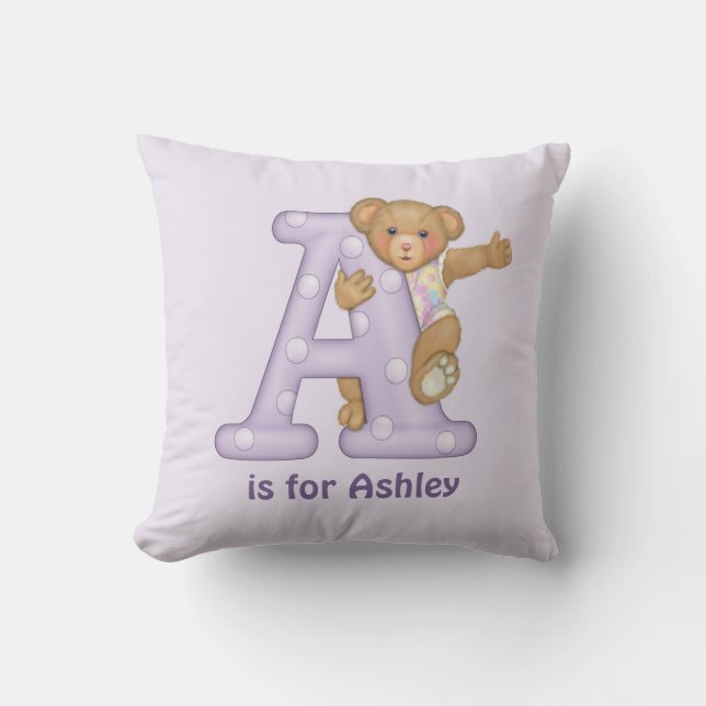 Teddy Bear Letter A Monogram Pillow (Front)
