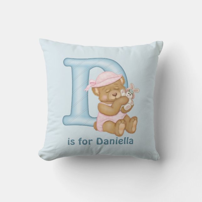 Teddy Bear Letter D Monogram Pillow (Front)