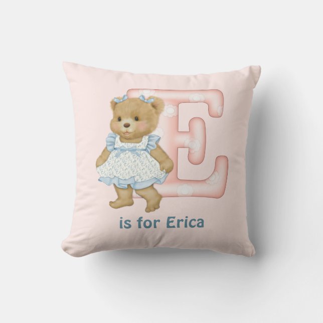 Teddy Bear Letter E Monogram Pillow (Front)