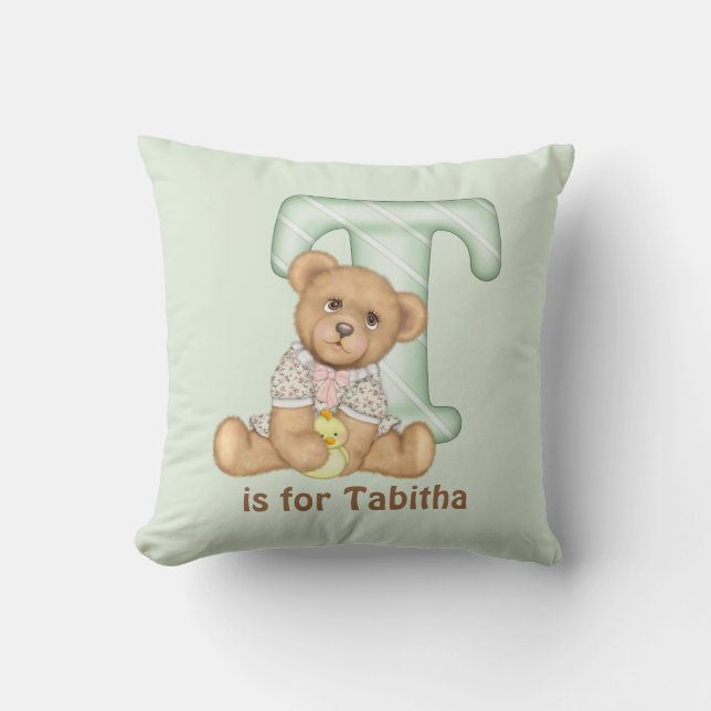 Teddy Bear Letter T Monogram Pillow (Front)