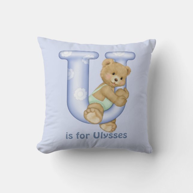 Teddy Bear Letter U Monogram Pillow (Front)