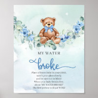 Teddy bear light blue floral My Water Broke game
