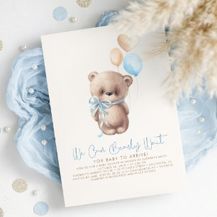 Teddy Bear Light Brown and Blue Boy Baby Shower Invitation