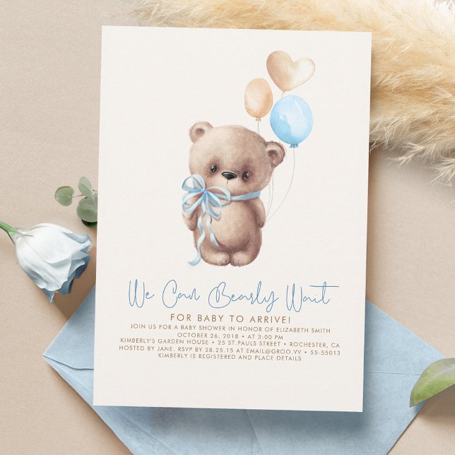 Teddy Bear Light Brown and Blue Boy Baby Shower Invitation (Creator Uploaded)