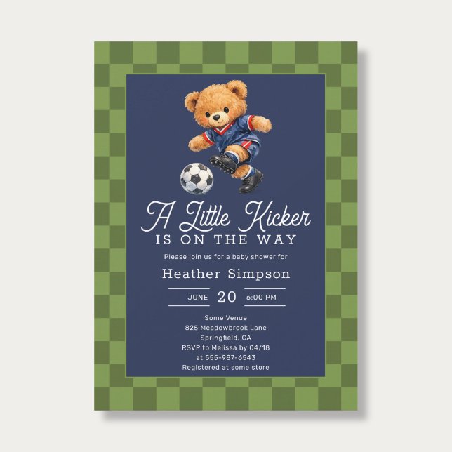 Teddy Bear Little Kicker Soccer Baby Shower Invitation (Creator Uploaded)
