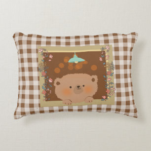 Teddy bear looking out of a window decorative cushion