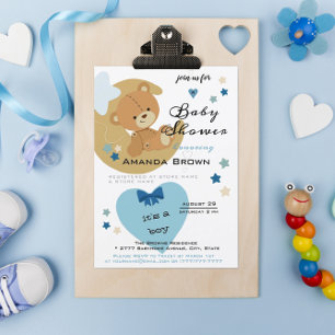 Teddy Bear Love Baby Boy Shower Invitation Postcard